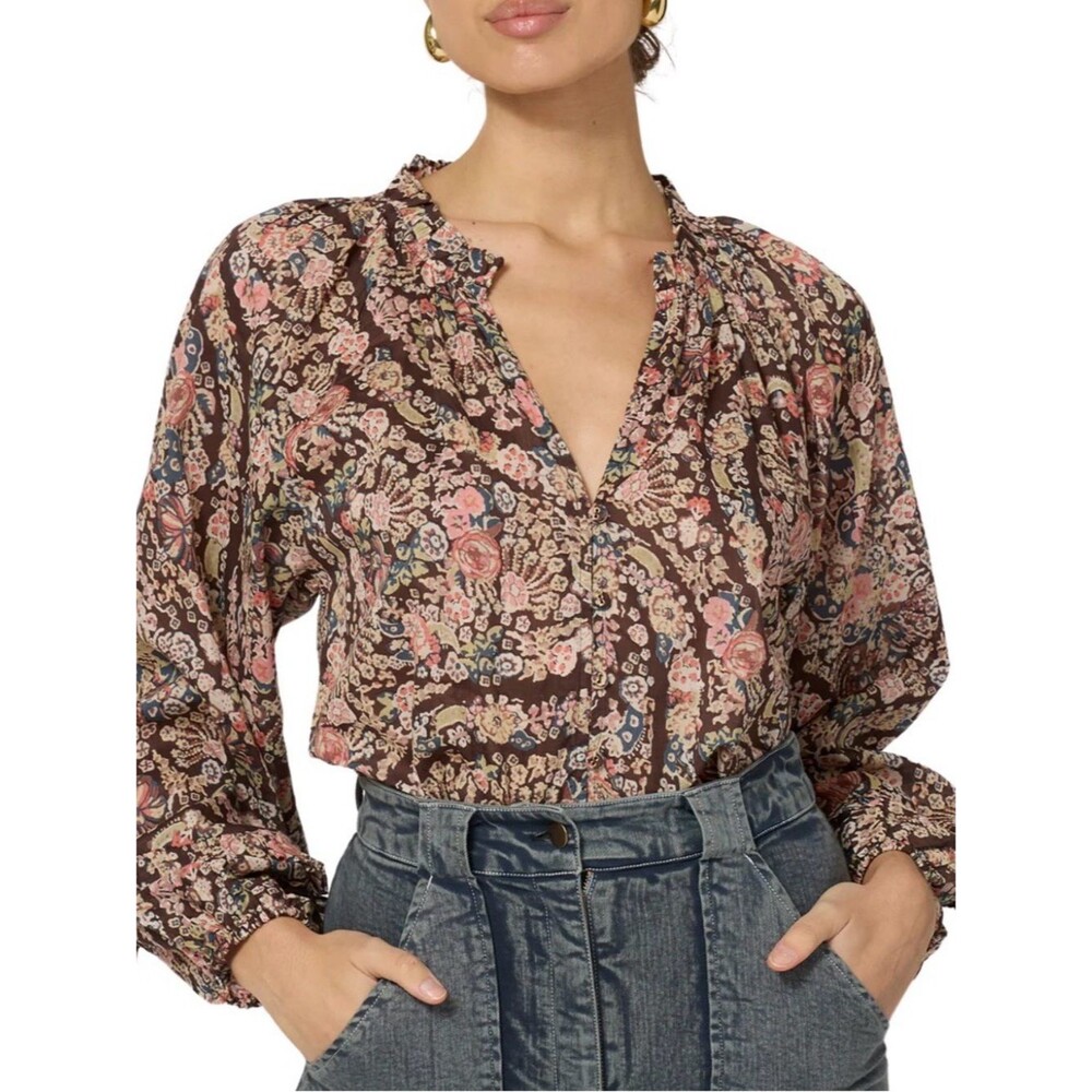 Cleobella Alicia blouse Davina print. Organic cotton bohemian Revolve Sz M.